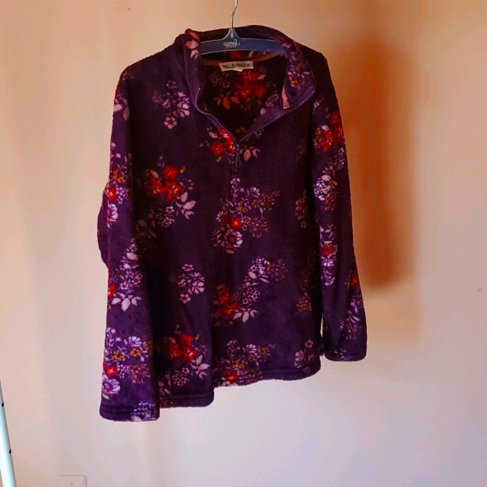 Floral fuzzy quarter zip